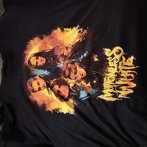 Motioned in white tee